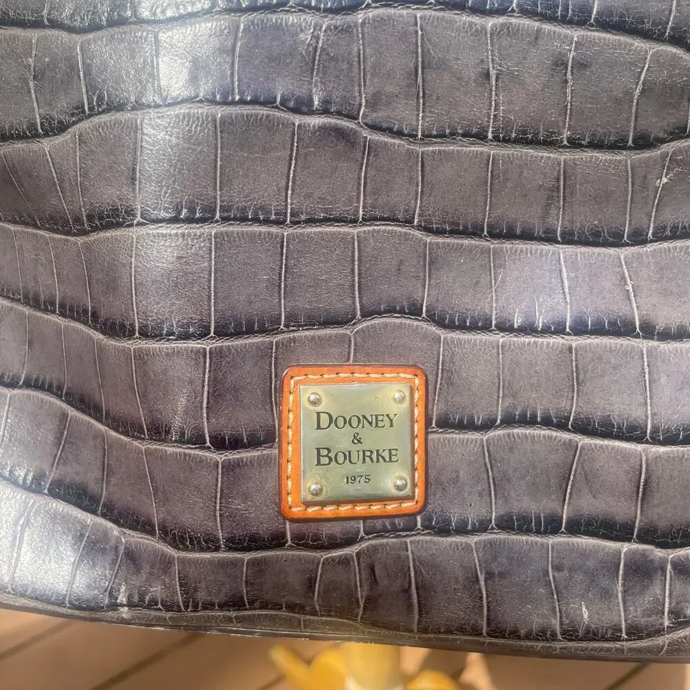 Dooney & Bourke Denison Domed Croco Embossed Gray Satchel Handbag